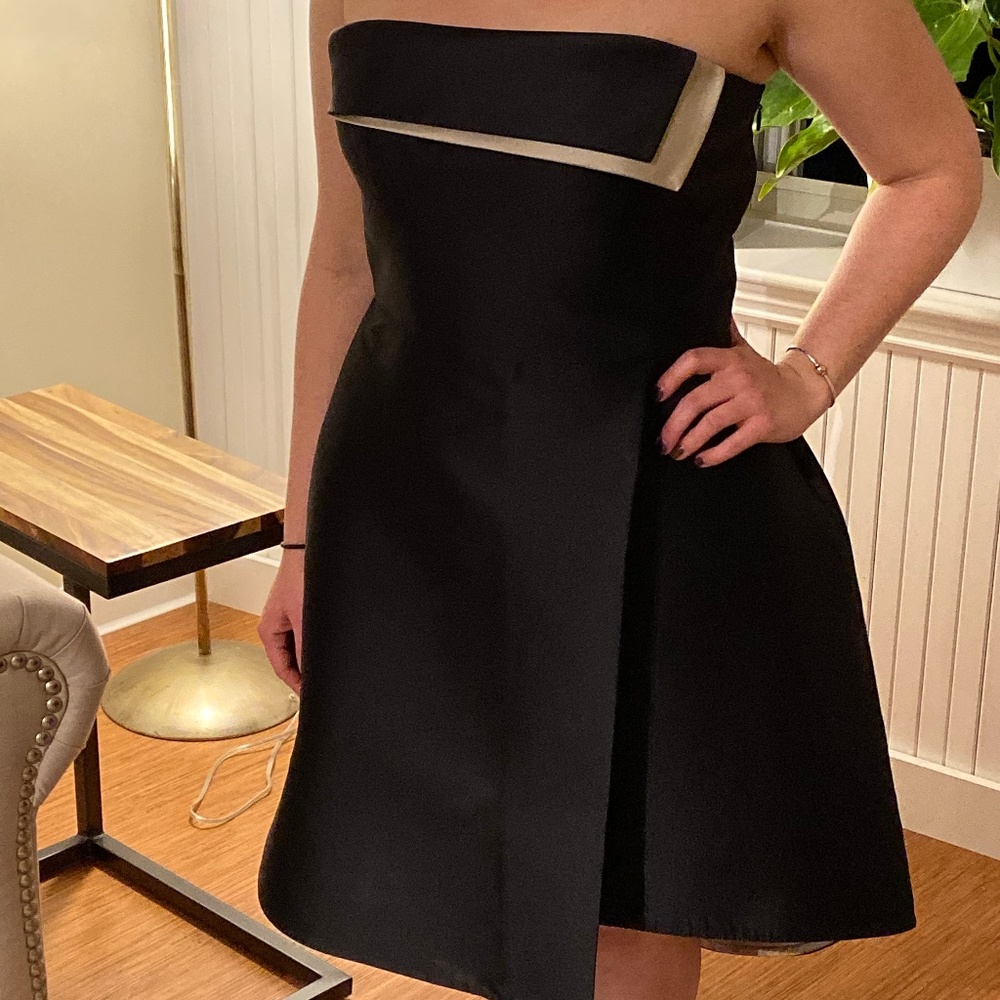 Halston Heritage Strapless Black and Gold Dress